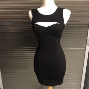 Black mini cocktail dress with open back